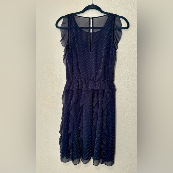 Sachin + Babi Swiss Blue with tan dot ruffle dress size 2 - Picture 2 of 7